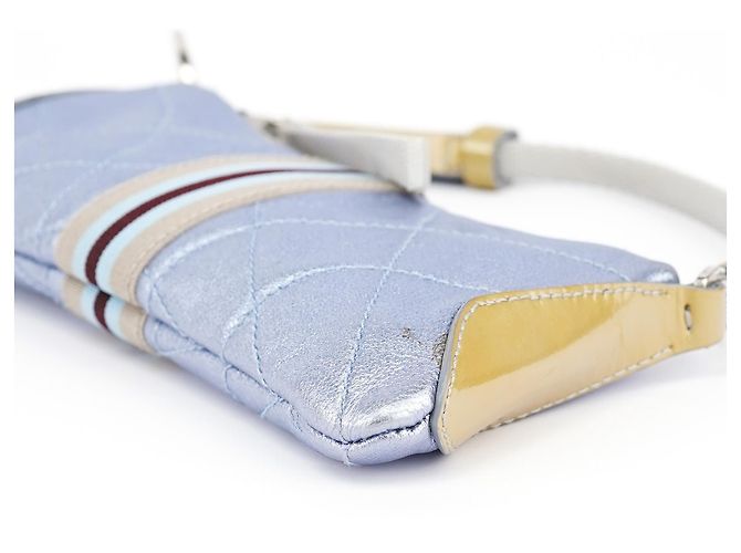 Prada Spring 2000 Metallic Blue gesteppte Mini-Tasche - Ansicht 12