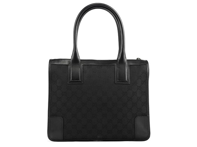 Gucci Borsa Tote 000 0855 in pelle e tela GG nera - vista 3