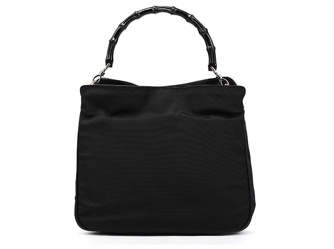 Bamboo Gucci 001 1638 Borsa 2-Way in Nylon Nero e Bambù - vista 3