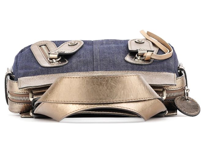 Chloé Borsa Tote in denim blu navy e pelle argentata con logo - vista 4