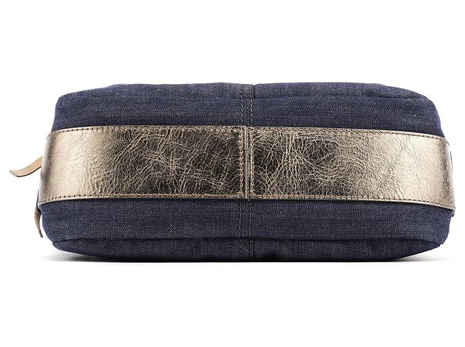 Chloé Borsa Tote in denim blu navy e pelle argentata con logo - vista 5