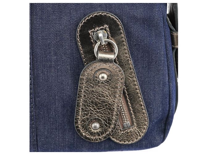 Chloé Borsa Tote in denim blu navy e pelle argentata con logo - vista 7