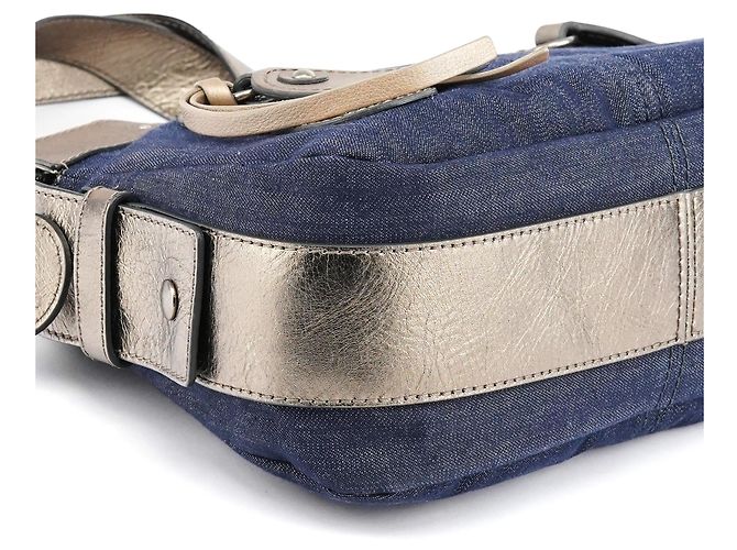 Chloé Borsa Tote in denim blu navy e pelle argentata con logo - vista 9