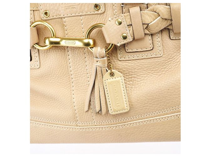 Coach 10528 Borsa Tote Hamptons in pelle martellata beige - vista 7