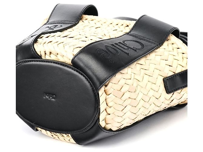 Chloé Borsa Cesto 2-Way in Raffia Beige e Nero - vista 12