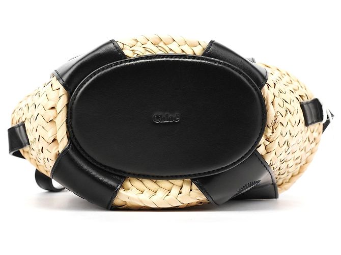 Chloé Borsa Cesto 2-Way in Raffia Beige e Nero - vista 4