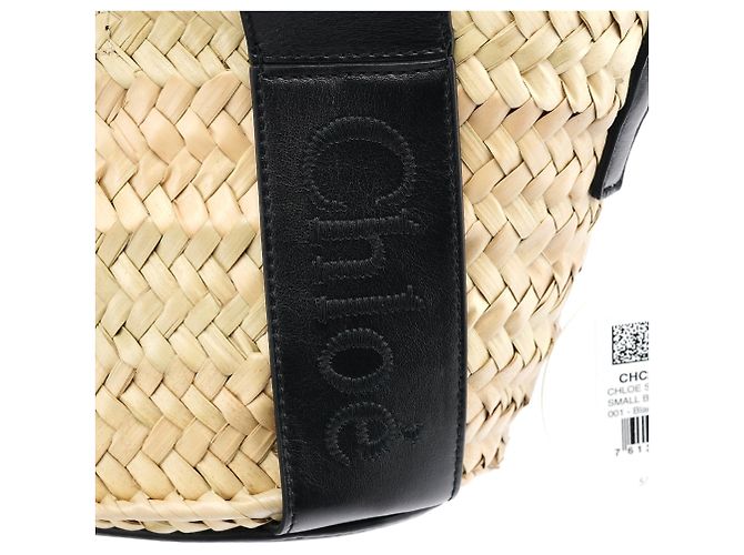 Chloé Borsa Cesto 2-Way in Raffia Beige e Nero - vista 5