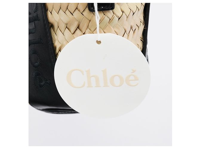 Chloé Borsa Cesto 2-Way in Raffia Beige e Nero - vista 6