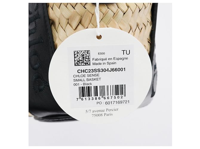 Chloé Borsa Cesto 2-Way in Raffia Beige e Nero - vista 7