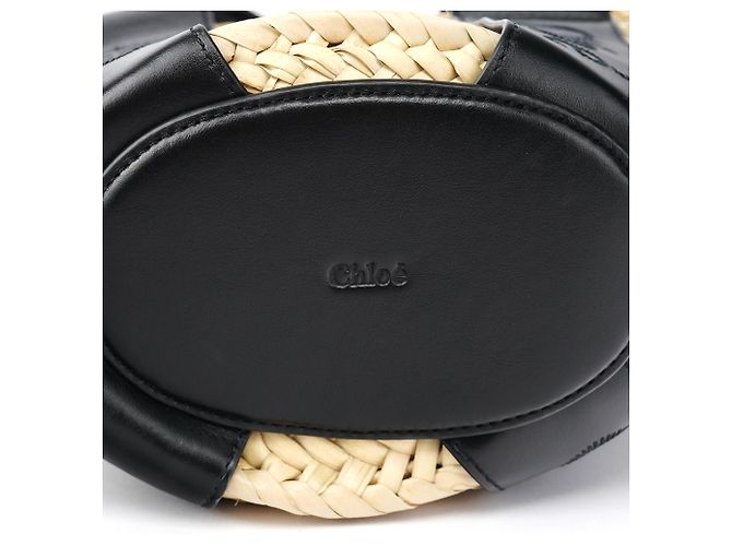 Chloé Borsa Cesto 2-Way in Raffia Beige e Nero - vista 9