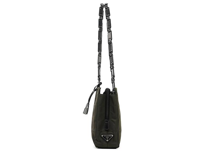 Prada Borsa Tote B8353 Dark Green Tessuto Impuntu con tracolla a catena - vista 2