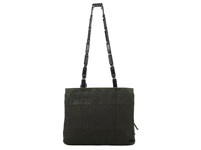 Prada Borsa Tote B8353 Dark Green Tessuto Impuntu con tracolla a catena - vista 3