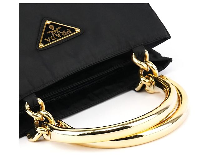 Prada Borsa Tote B2514 Black Gold Tessuto Metallo - vista 10