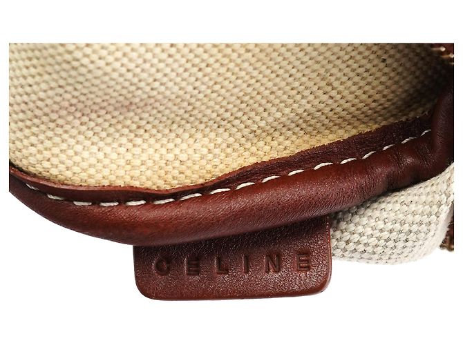Céline Mini borsa hobo in tela rivestita beige e blu - vista 11
