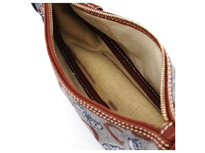 Céline Mini borsa hobo in tela rivestita beige e blu - vista 13