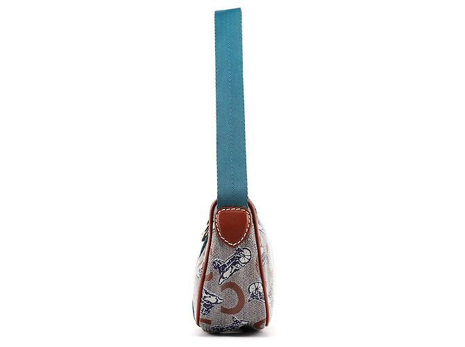 Céline Mini borsa hobo in tela rivestita beige e blu - vista 2
