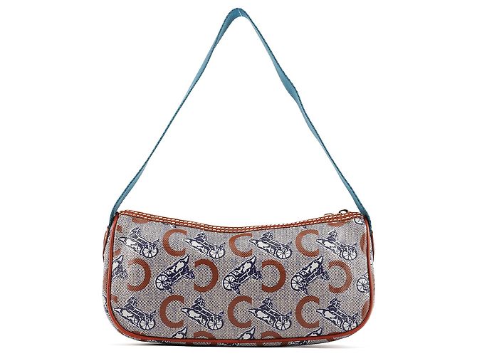 Céline Mini borsa hobo in tela rivestita beige e blu - vista 3