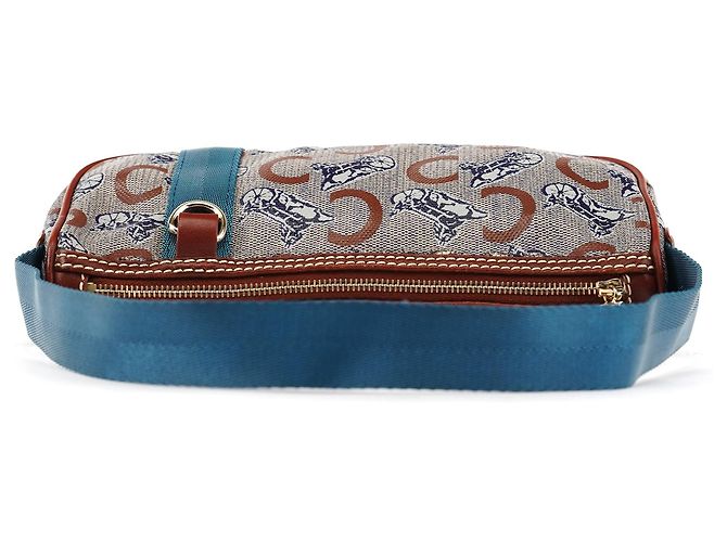 Céline Mini borsa hobo in tela rivestita beige e blu - vista 4