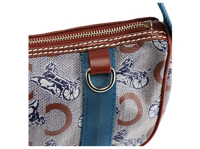 Céline Mini borsa hobo in tela rivestita beige e blu - vista 7