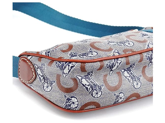 Céline Mini borsa hobo in tela rivestita beige e blu - vista 8