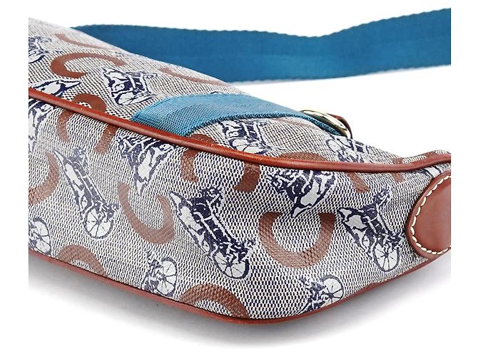 Céline Mini borsa hobo in tela rivestita beige e blu - vista 9