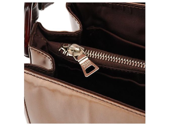 Prada Borsa a spalla B6525 in pelle vernice Spazzolato marrone - vista 13