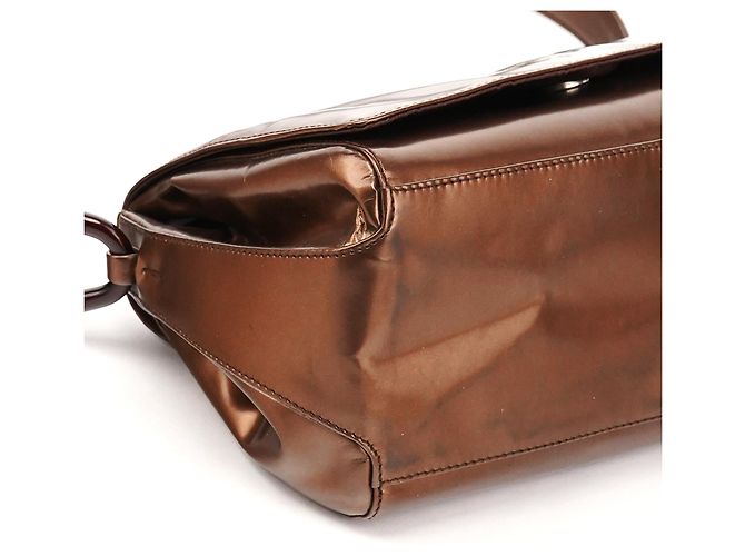 Prada Borsa a spalla B6525 in pelle vernice Spazzolato marrone - vista 9