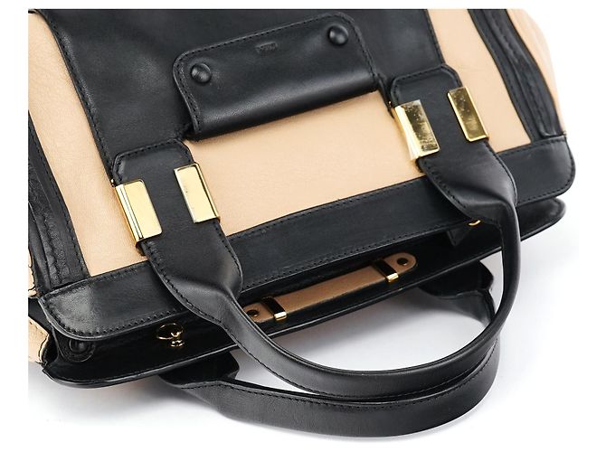 Chloé Borsa Tote 2-Way in pelle di vitello Beige Black - vista 10