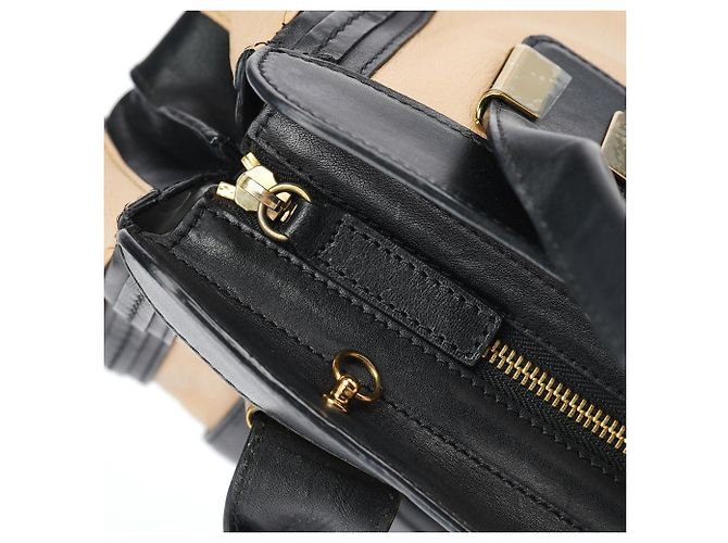 Chloé Borsa Tote 2-Way in pelle di vitello Beige Black - vista 12