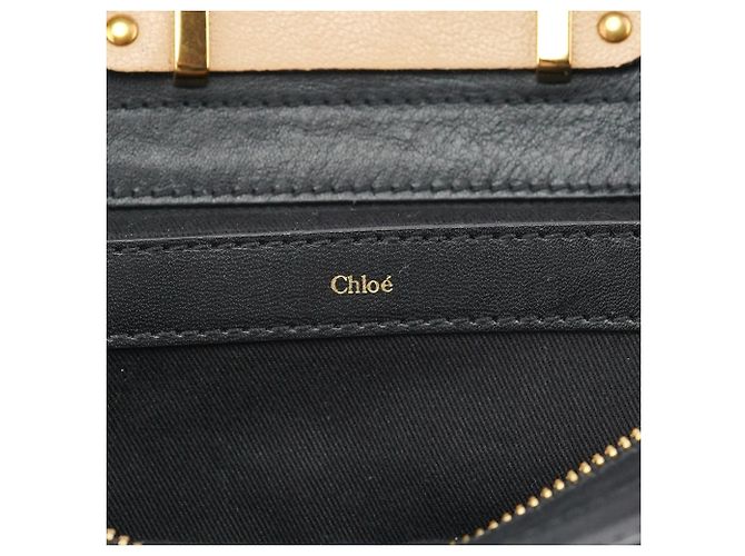 Chloé Borsa Tote 2-Way in pelle di vitello Beige Black - vista 13