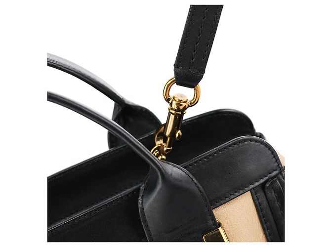 Chloé Borsa Tote 2-Way in pelle di vitello Beige Black - vista 17