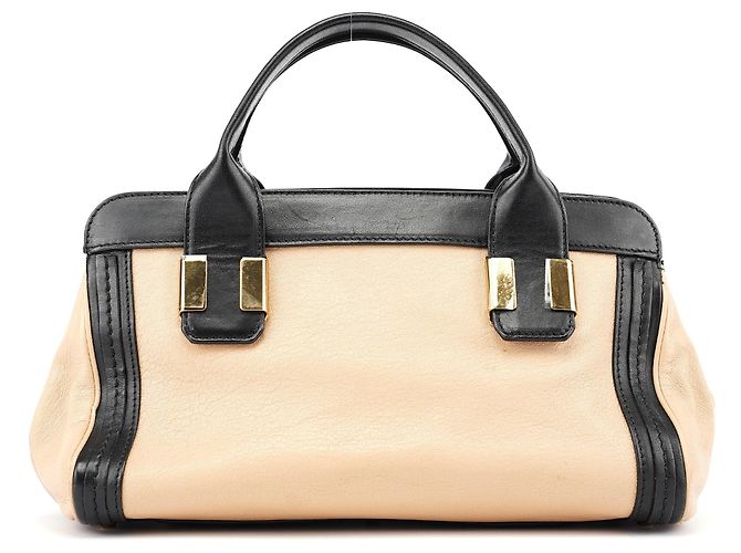 Chloé Borsa Tote 2-Way in pelle di vitello Beige Black - vista 3
