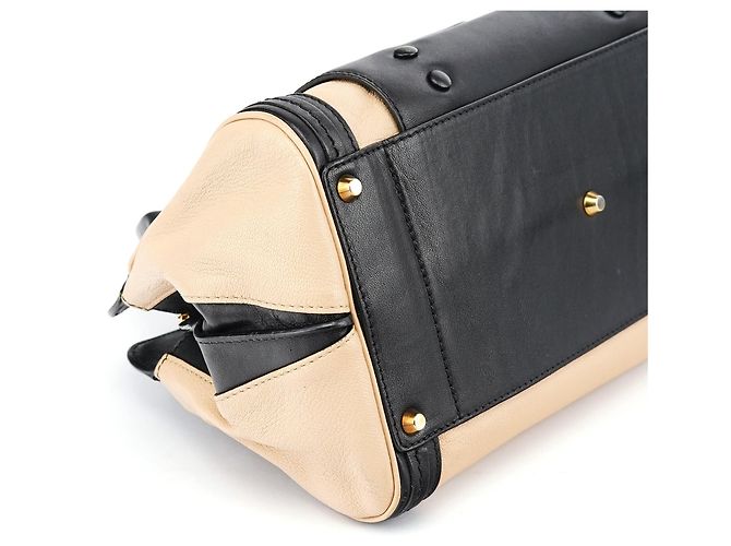 Chloé Borsa Tote 2-Way in pelle di vitello Beige Black - vista 8