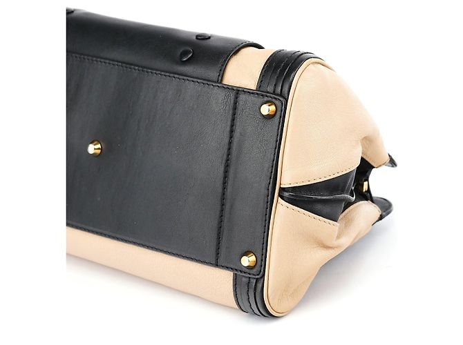 Chloé Borsa Tote 2-Way in pelle di vitello Beige Black - vista 9