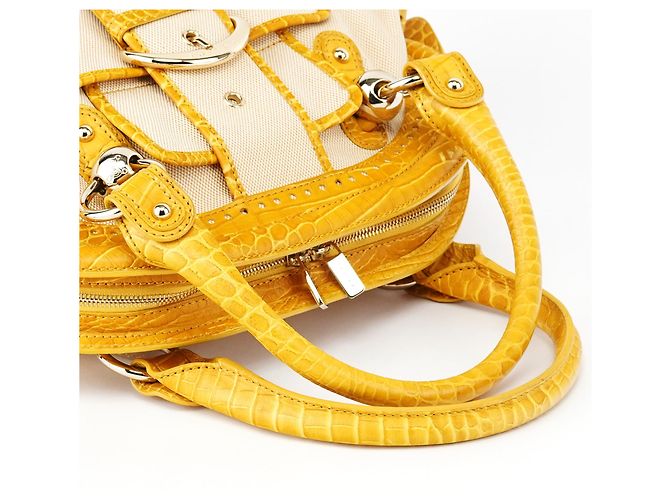 Céline Borsa Tote beige gialla effetto croc embossed - vista 11
