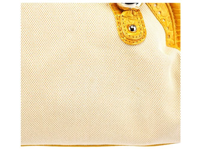 Céline Borsa Tote beige gialla effetto croc embossed - vista 12