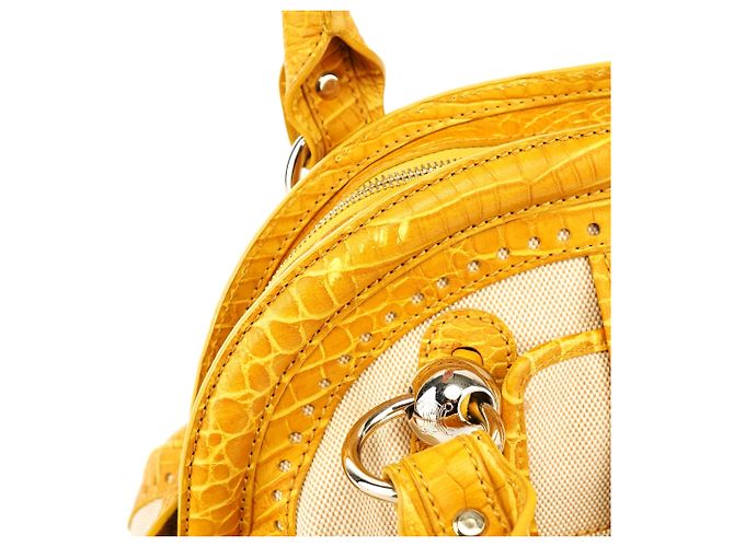Céline Borsa Tote beige gialla effetto croc embossed - vista 13