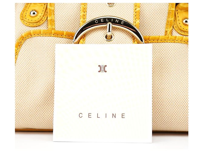 Céline Borsa Tote beige gialla effetto croc embossed - vista 14