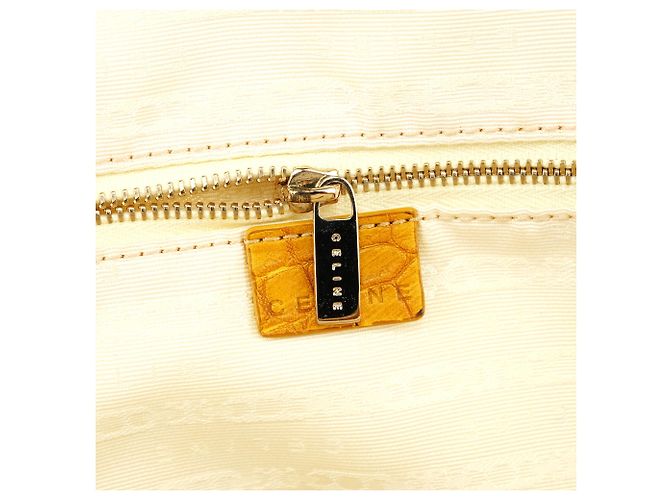 Céline Borsa Tote beige gialla effetto croc embossed - vista 16