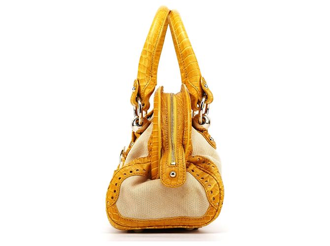Céline Borsa Tote beige gialla effetto croc embossed - vista 2