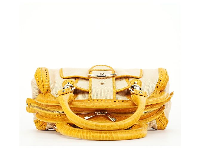 Céline Borsa Tote beige gialla effetto croc embossed - vista 3