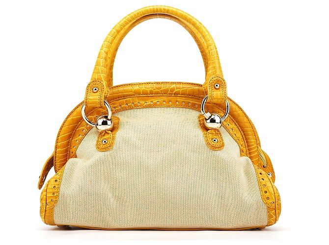 Céline Borsa Tote beige gialla effetto croc embossed - vista 5