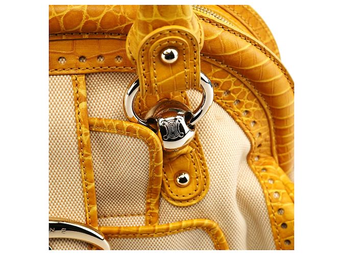 Céline Borsa Tote beige gialla effetto croc embossed - vista 7
