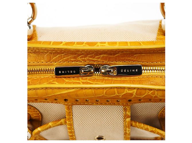 Céline Borsa Tote beige gialla effetto croc embossed - vista 8