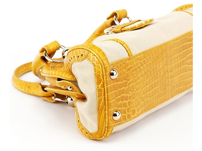 Céline Borsa Tote beige gialla effetto croc embossed - vista 9