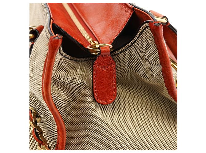 Chloé Borsa Tote in pelle e tela beige e marrone - vista 12