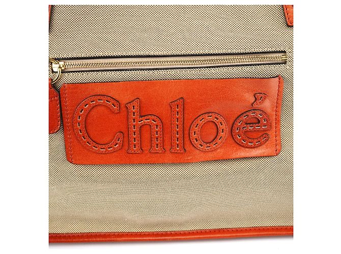Chloé Borsa Tote in pelle e tela beige e marrone - vista 5