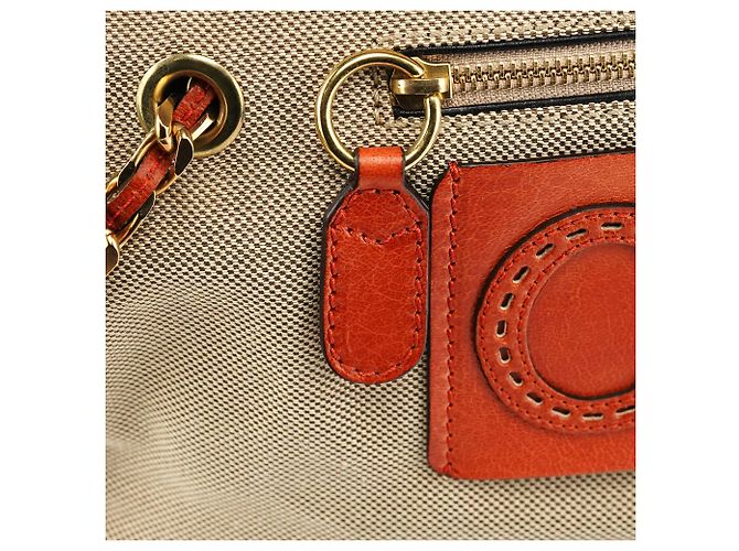 Chloé Borsa Tote in pelle e tela beige e marrone - vista 6