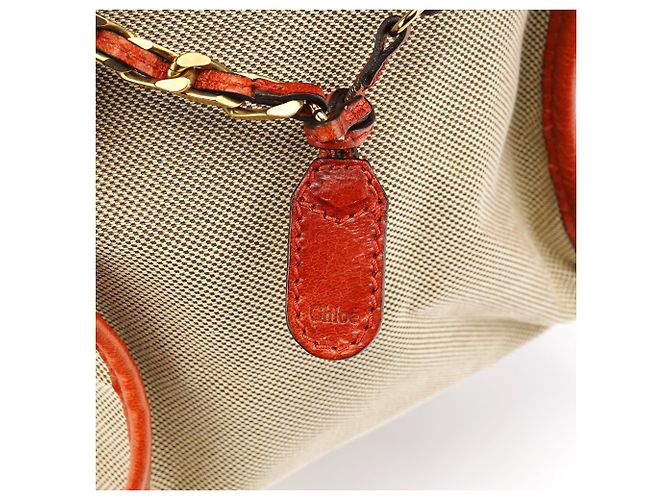 Chloé Borsa Tote in pelle e tela beige e marrone - vista 7