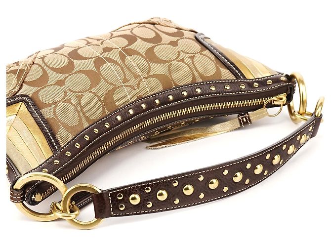 Coach 6424 Borsa a tracolla hobo borchiata Signature Beige Brown - vista 9